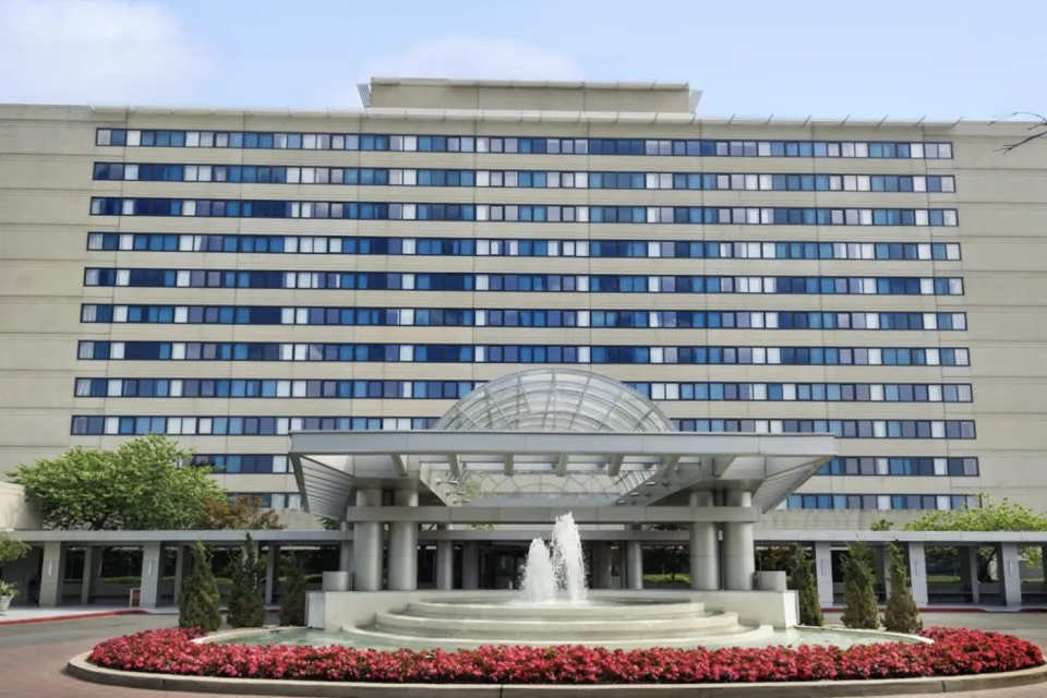 White multistory Hilton Hotel in Queens, New York